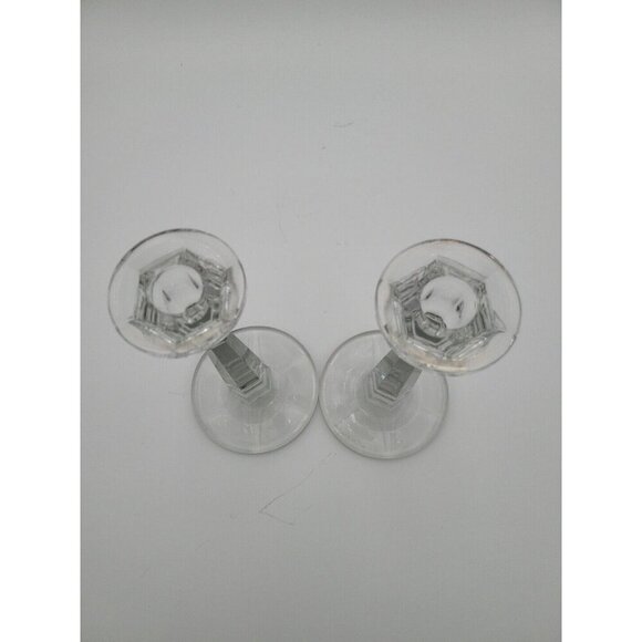 Vintage Cut Crystal and Etched Base Heisey Candlesticks 10 Inch With Diamond H - Picture 7 of 9